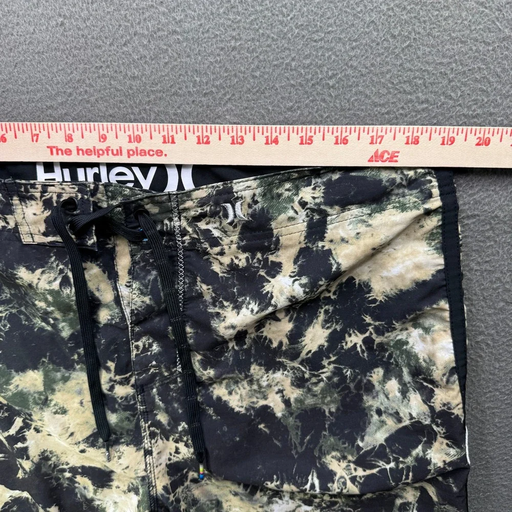 Hurley Board Shorts L Men 36 Black Tan Tie Dye Acid Wash Swim Trunks Surf Pocket